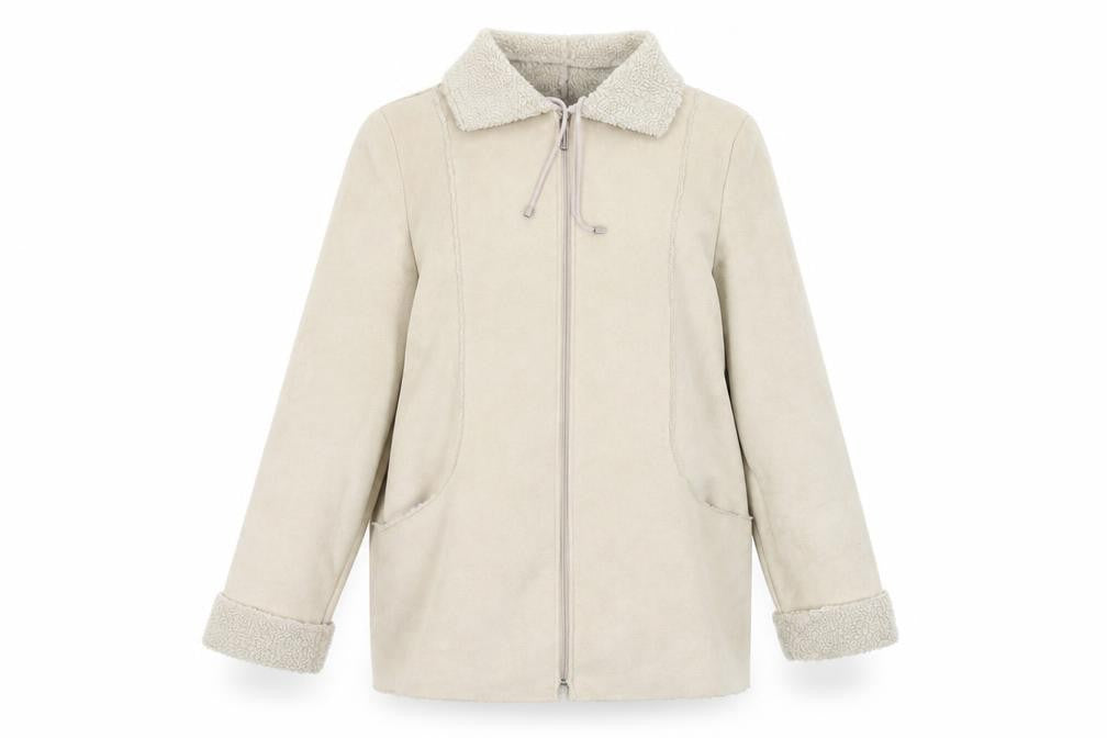 Front view of Lakeland women’s beige jacket, size UK 14