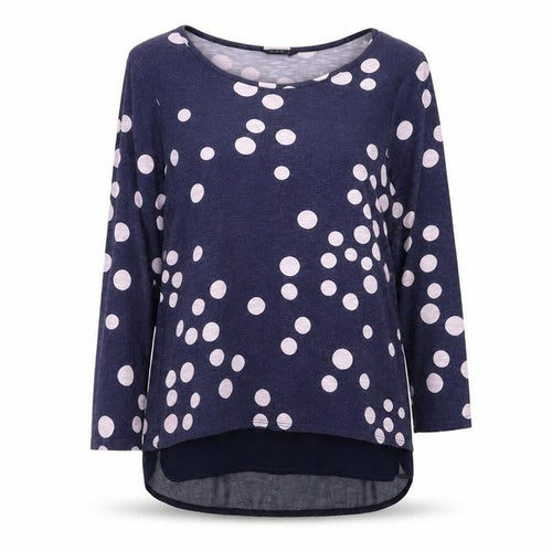 Roman Womens Blue Polka Dot  Basic T-Shirt Size 12