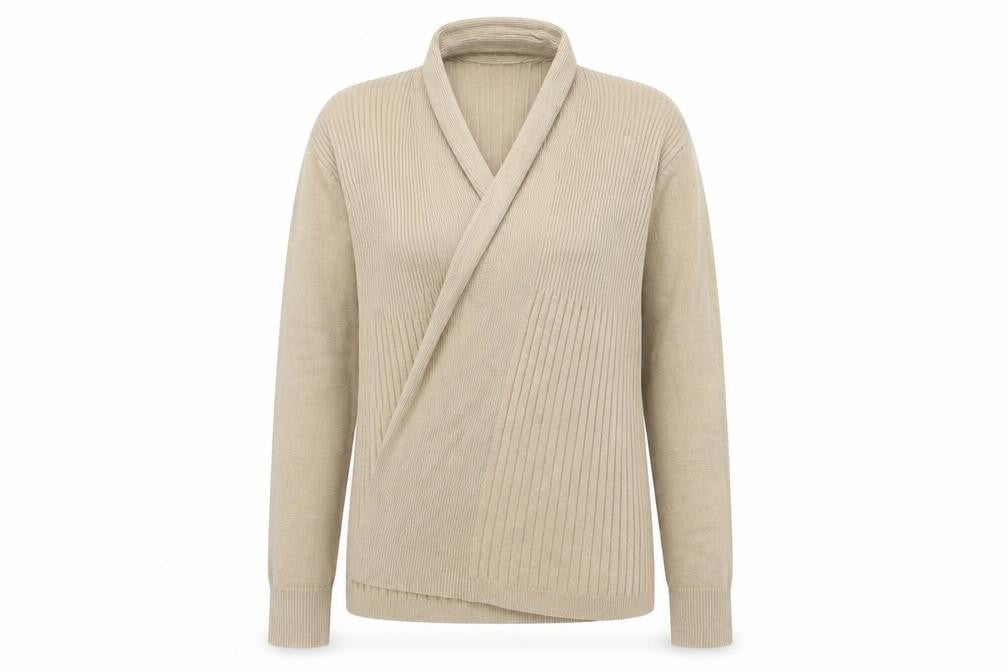 Front view of Debenhams women’s brown cardigan jumper, size UK 14