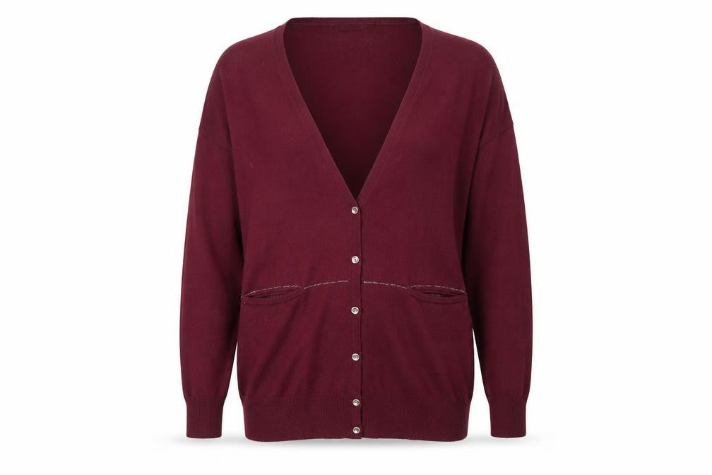 Front view of George women’s purple cardigan jumper, size UK 12