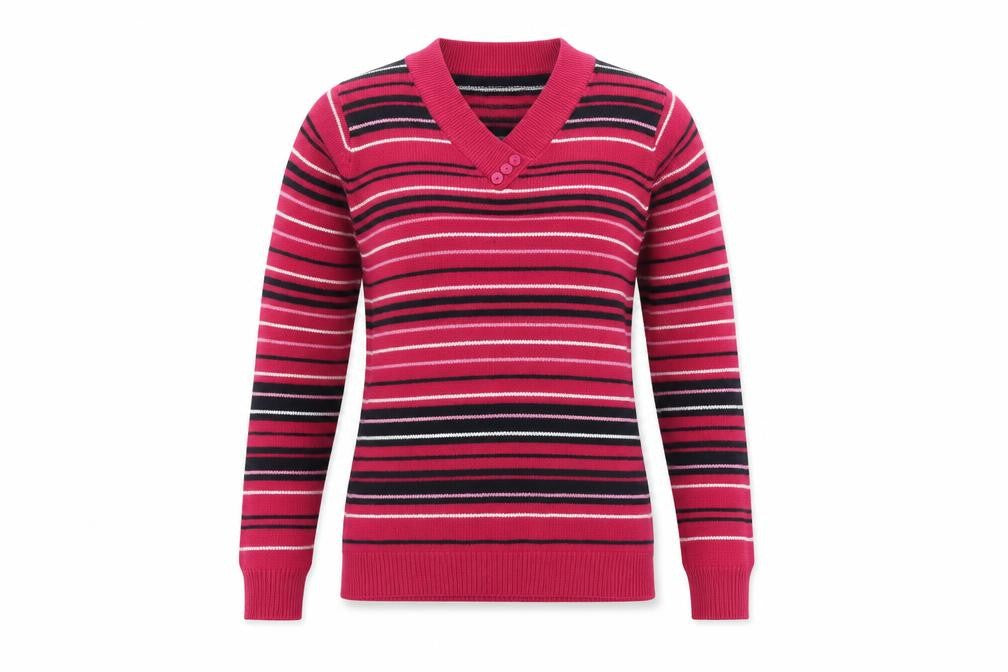 Front view of EWM women’s multicoloured striped pullover sweatshirt, size S