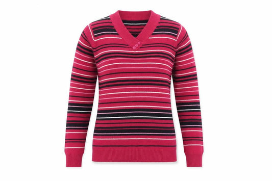 Front view of EWM women’s multicoloured striped pullover sweatshirt, size S