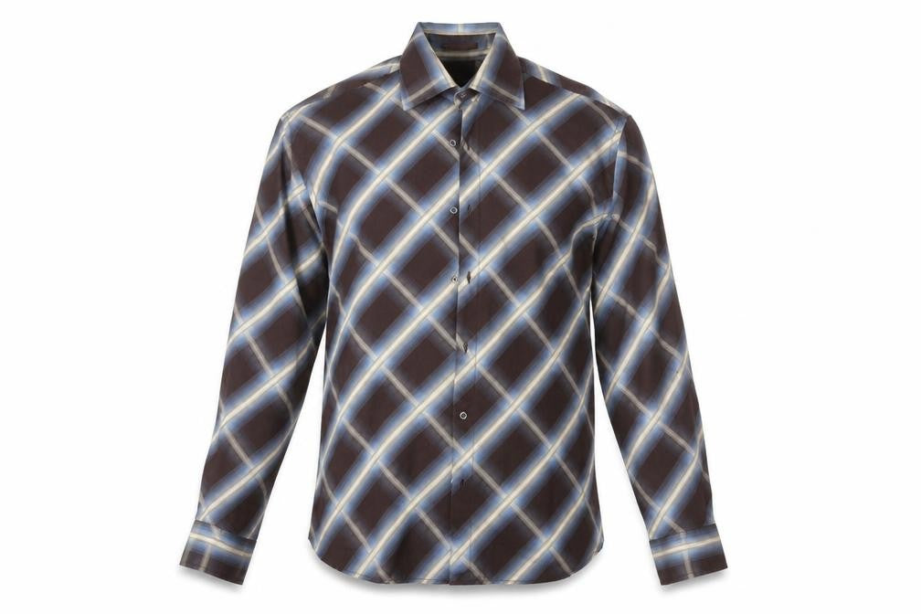 Front view of Next men’s multicoloured check button-up, size L