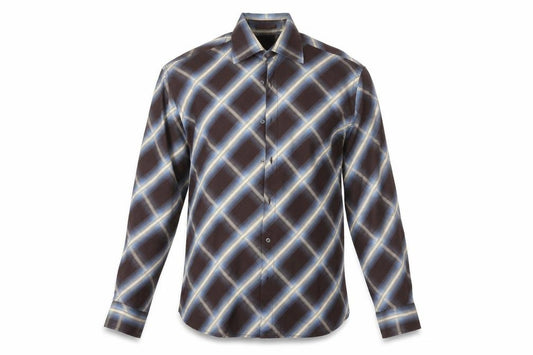 Front view of Next men’s multicoloured check button-up, size L