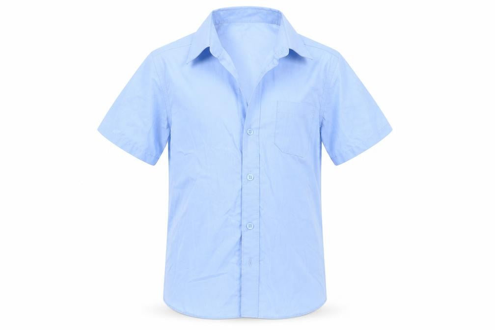 Front view of Marks & Spencer boys’ blue button-up, size 5-6, years - school