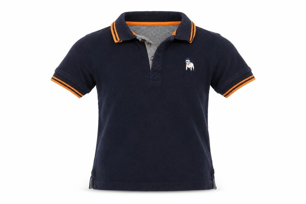Front view of The Spitalfields Shirt Co boys’ blue basic polo, size 5-6, years