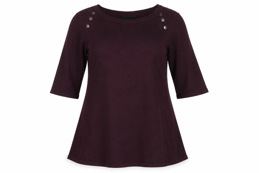 Front view of Wallis women’s purple knit tunic blouse, size S