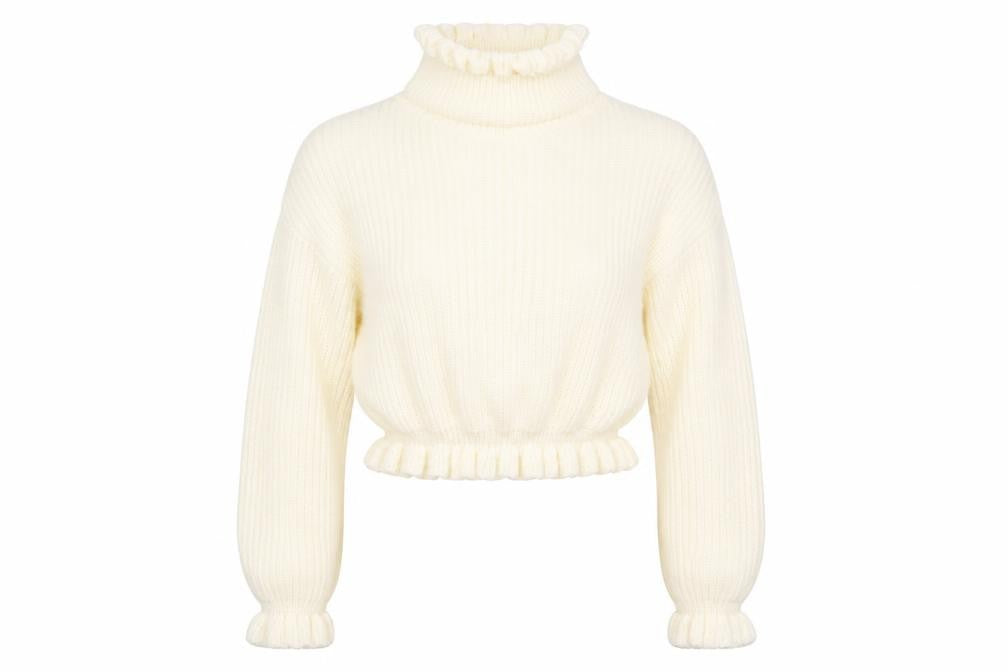 Front view of Preworn women’s ivory knit jumper, size S