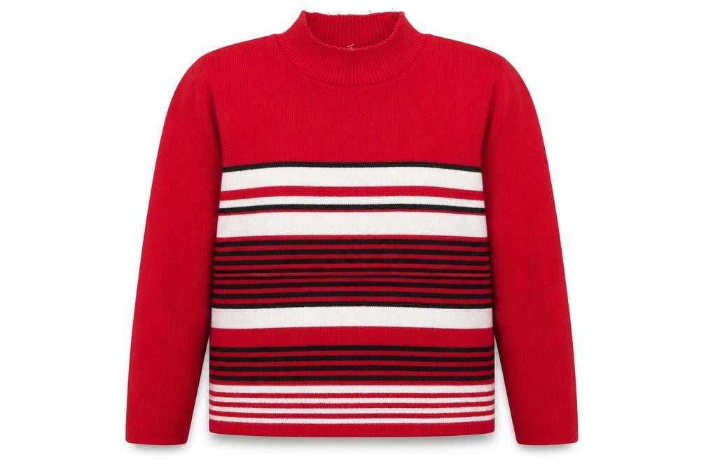 Front view of Vida Vi women’s red striped knit jumper, size L