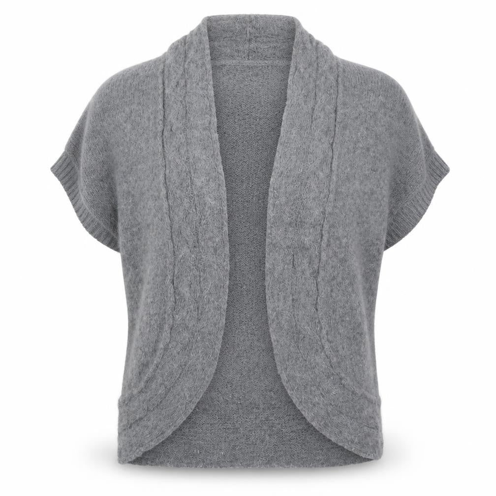 Front view of Rose & Crown women’s grey knit cardigan jumper, size UK 12