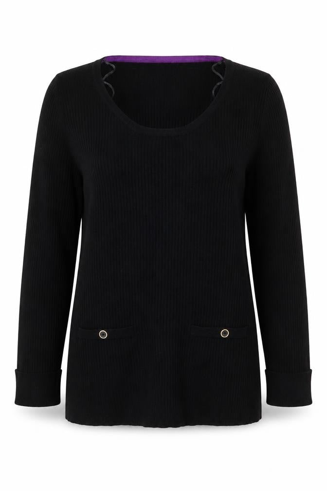 Front view of Marks & Spencer women’s black knit jumper, size UK 10