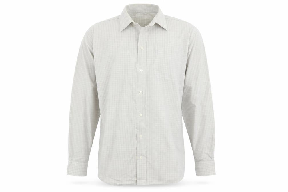 Front view of Marks & Spencer men’s grey check button-up, size 15