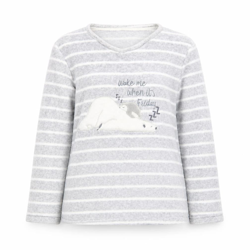 Front view of F&F women’s grey geometric top pyjama set, size UK 12
