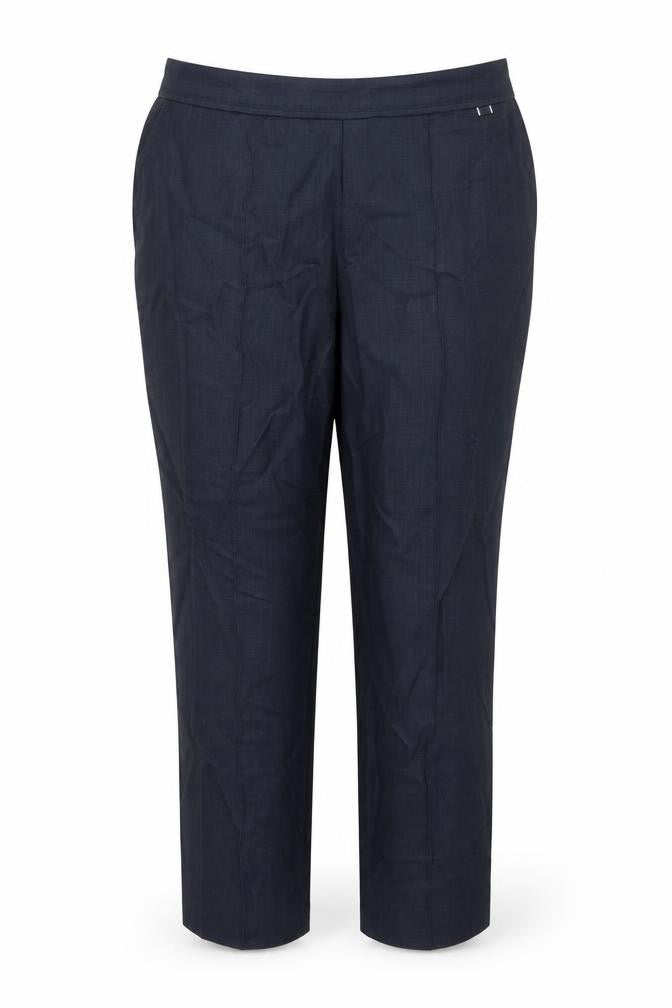 Front view of Marks & Spencer women’s blue trousers, size UK 14, 24-inch leg