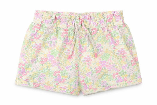 Front view of Next girls’ purple floral boyfriend shorts, size 6, years