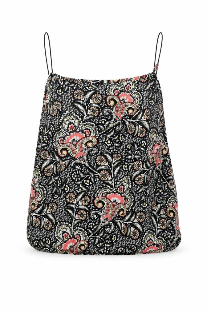 Front view of F&F women’s black geometric basic tank, size UK 10