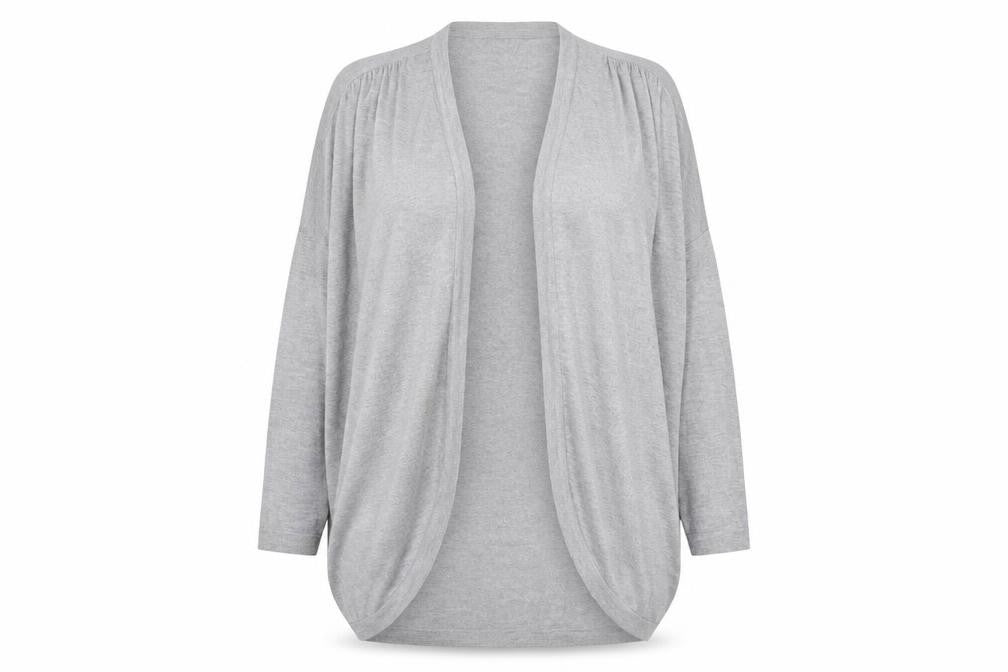 Front view of Warehouse women’s grey knit cardigan jumper, size S