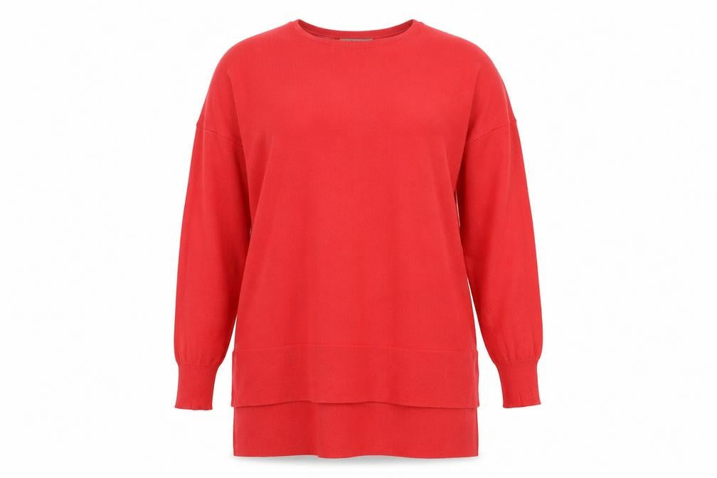 Front view of Peacocks women’s red knit jumper, size M
