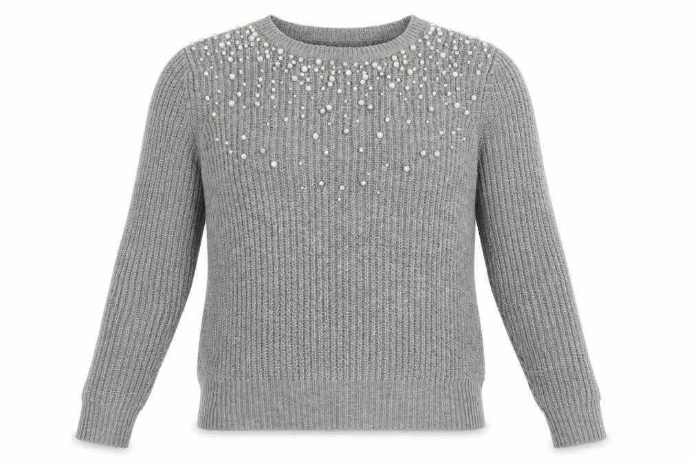 Front view of Nine women’s grey knit jumper, size UK 8