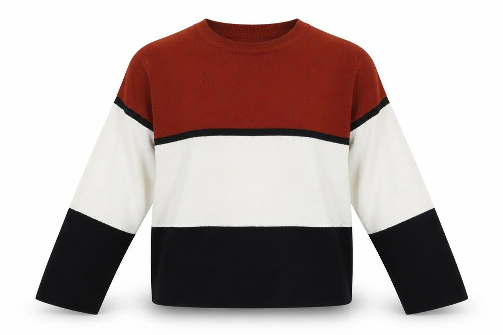 Front view of New Look women’s brown striped knit jumper, size M