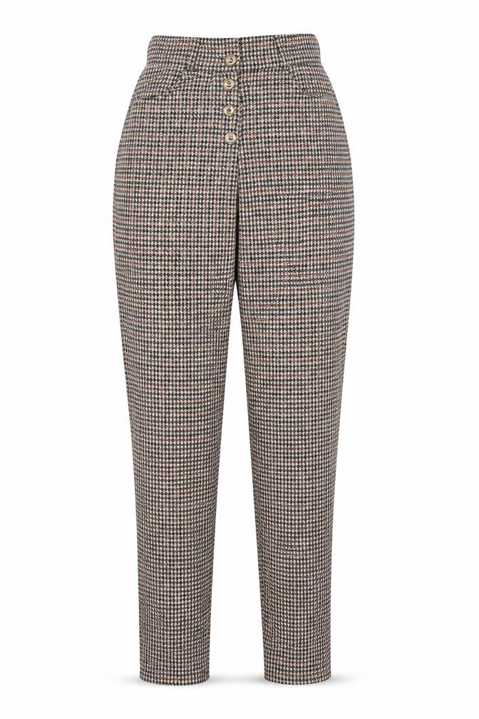 Cenzo Girls Brown Houndstooth Jersey Carrot Trousers Size L
