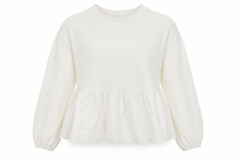 Front view of Primark women’s ivory jersey pullover sweatshirt, size UK 10