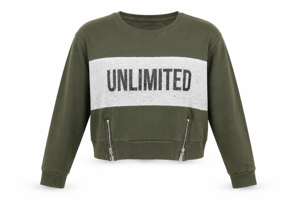 Front view of Select women’s green jersey pullover sweatshirt, size UK 10, - unlimited