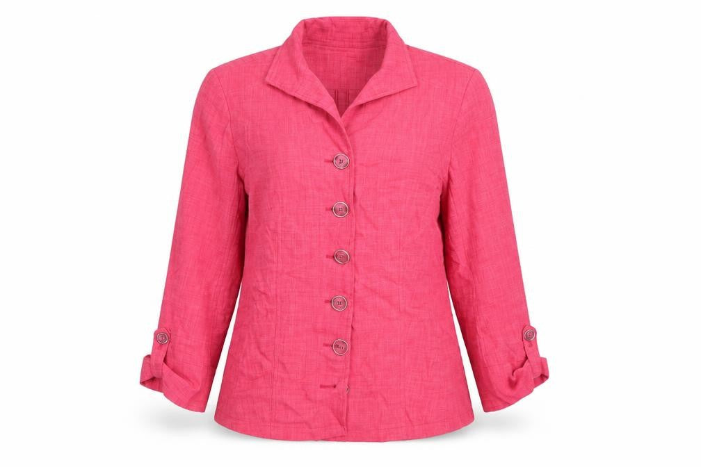 Front view of B by Oscar women’s pink basic button-up, size UK 10