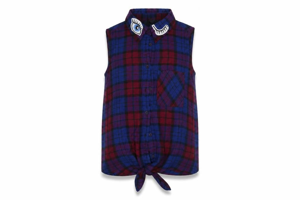 Front view of Cosmic Kids girls’ blue plaid basic blouse, size 8, years