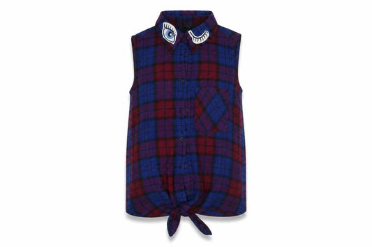 Front view of Cosmic Kids girls’ blue plaid basic blouse, size 8, years