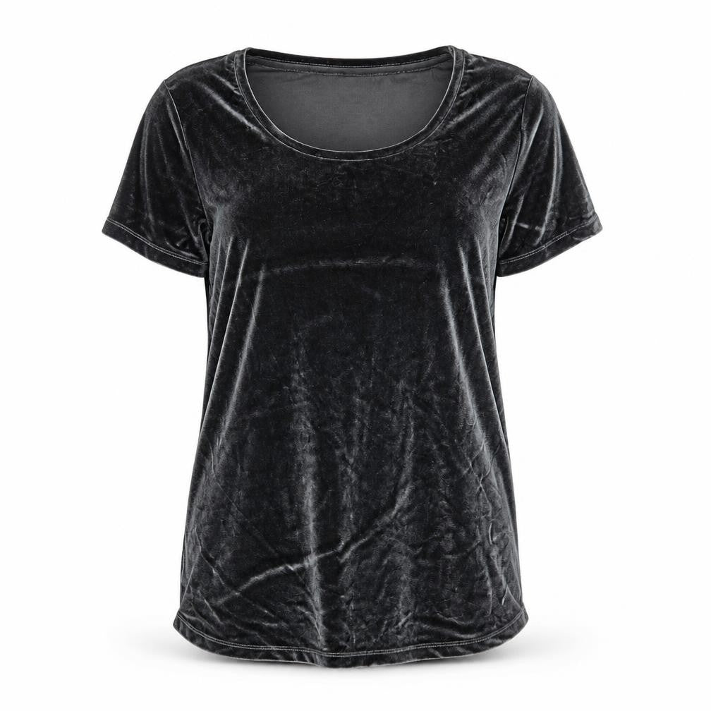Front view of ASOS women’s silver basic t-shirt, size M