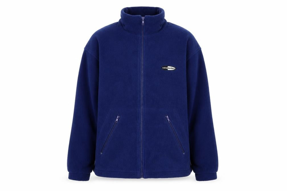 Front view of Neutral Territory men’s blue jacket, size M