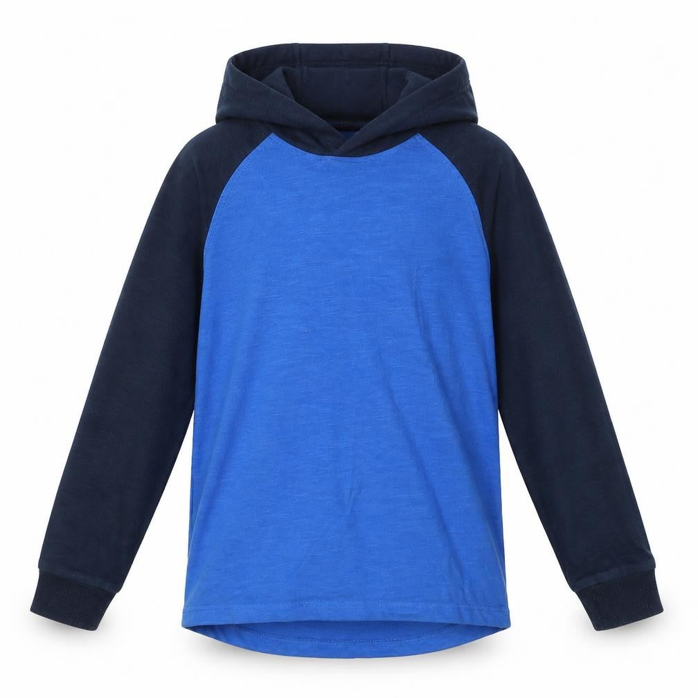 Front view of Next boys’ blue pullover hoodie, size 6, years