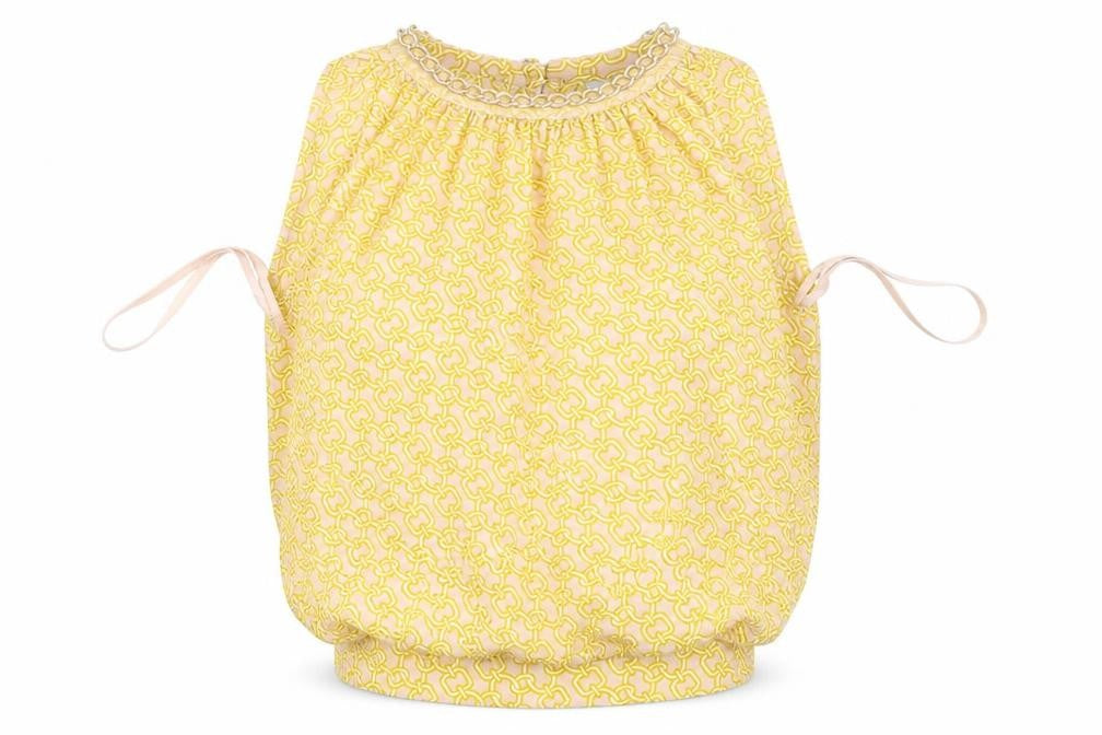 Front view of Dorothy Perkins women’s gold geometric basic blouse, size UK 6
