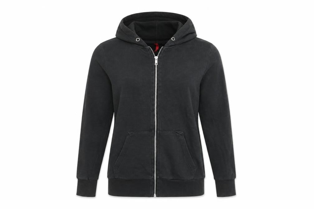 Front view of H&M women’s grey full zip hoodie, size UK 8