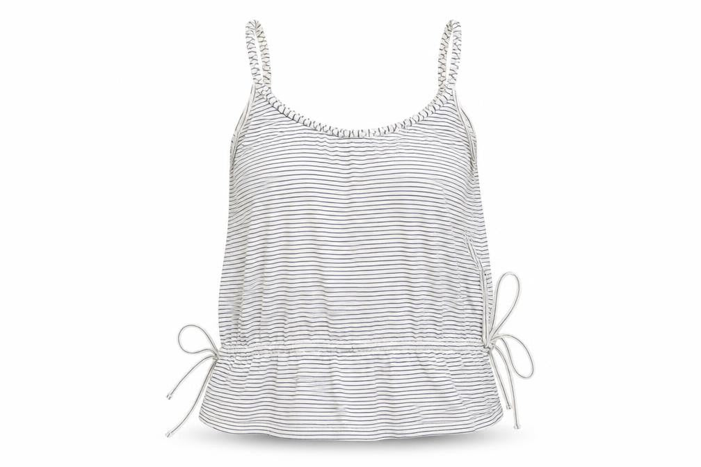 Front view of Preworn women’s white striped basic tank, size UK 12