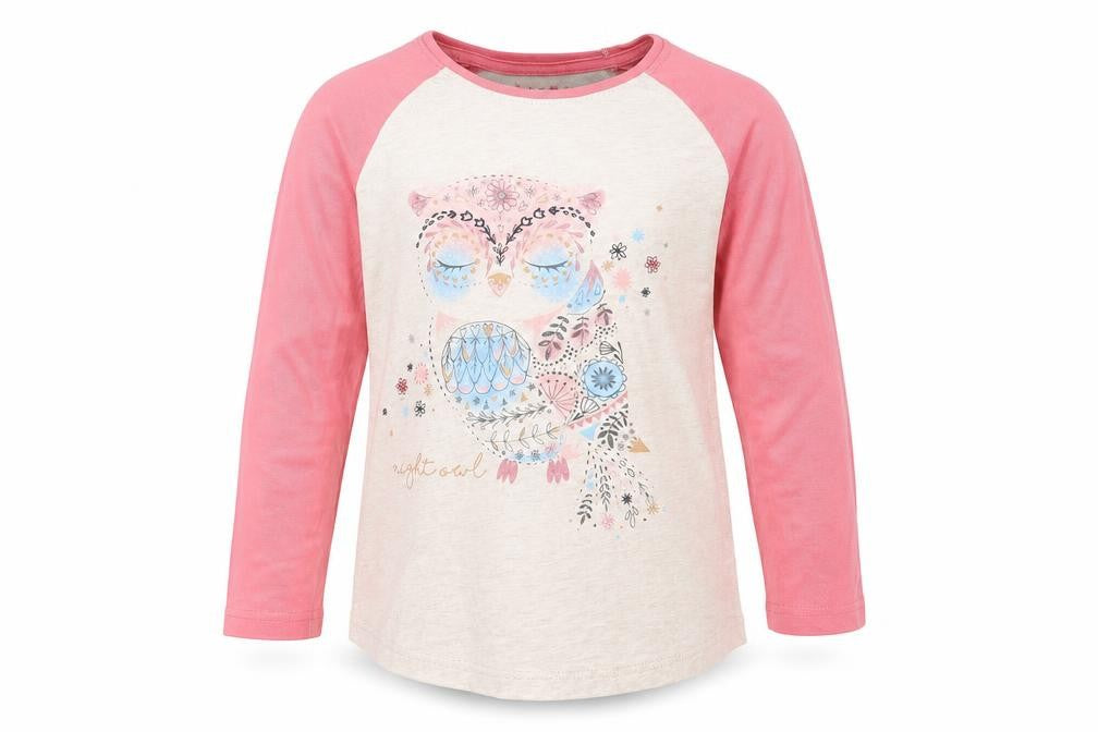 Front view of Nutmeg girls’ pink animal print basic t-shirt one size - owl
