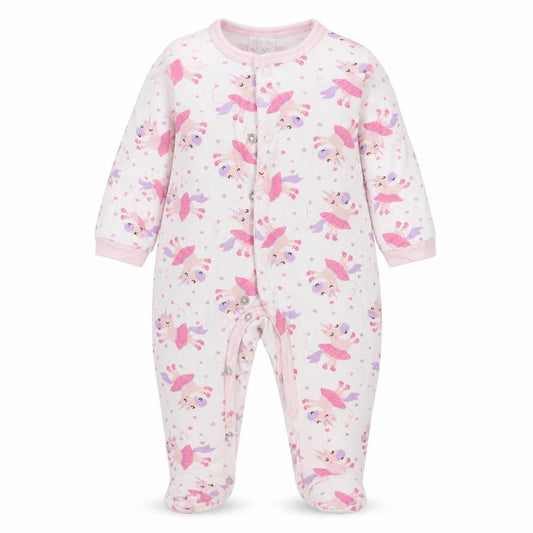 Front view of Unicorn girls’ white animal print romper one-piece, size 3-6, months - unicorn