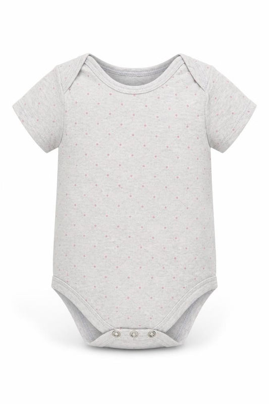 Front view of Little Me Baby Grey Polka Dot Basic T-Shirt, size 9-12, Months