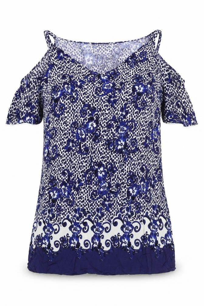 Front view of Papaya women’s blue floral basic blouse, size UK 12