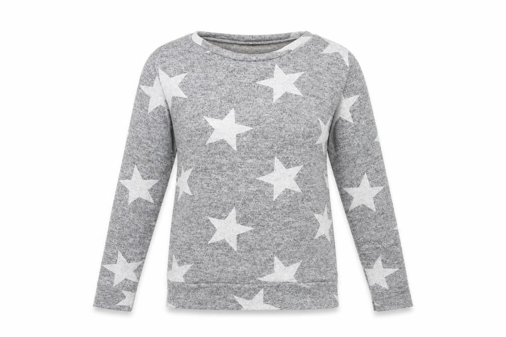 Front view of miss funky women’s grey knit jumper, size S