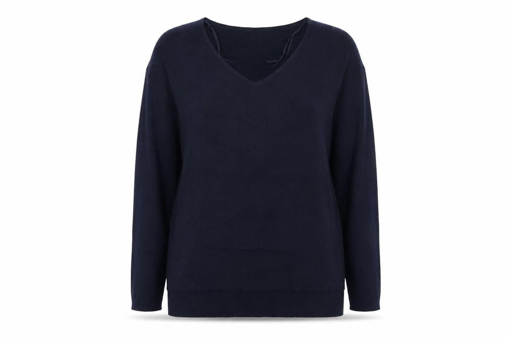 Front view of Topshop women’s blue knit jumper, size UK 8