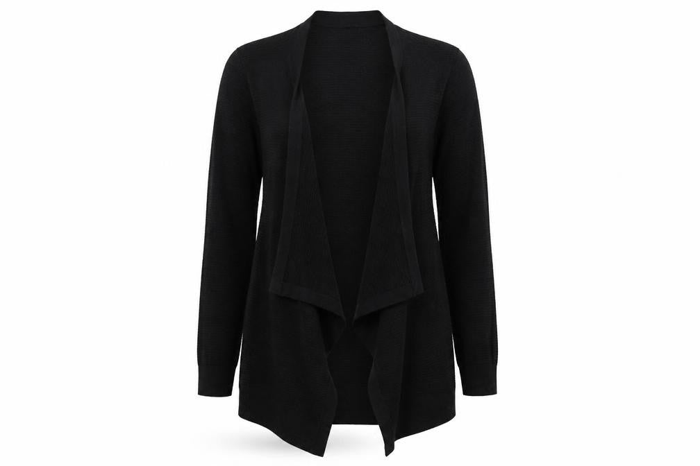 Front view of Wallis women’s black knit cardigan jumper, size S