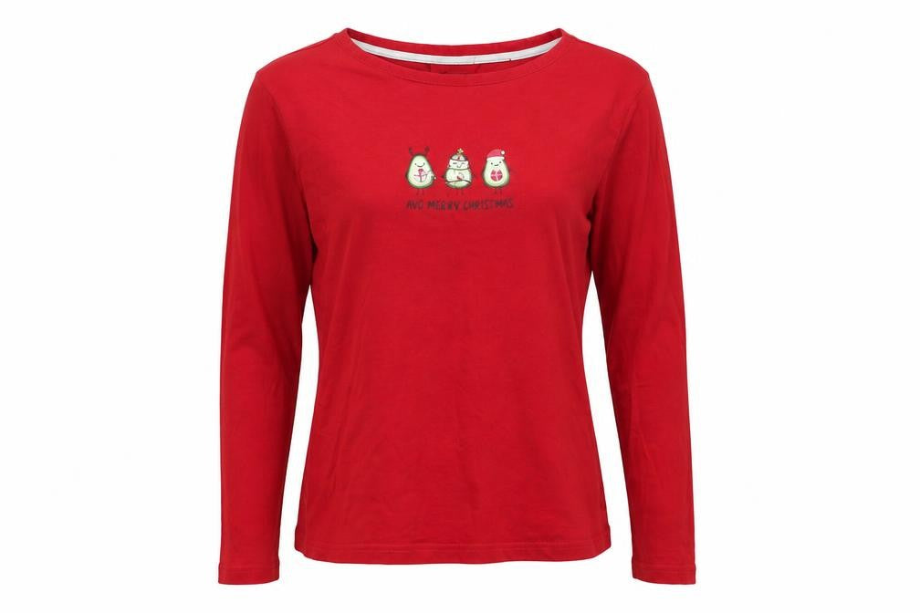 Front view of New Look women’s red basic t-shirt, size XS, - avo merry christmas