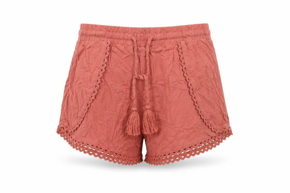 Front view of Primark women’s red bermuda shorts, size UK 8