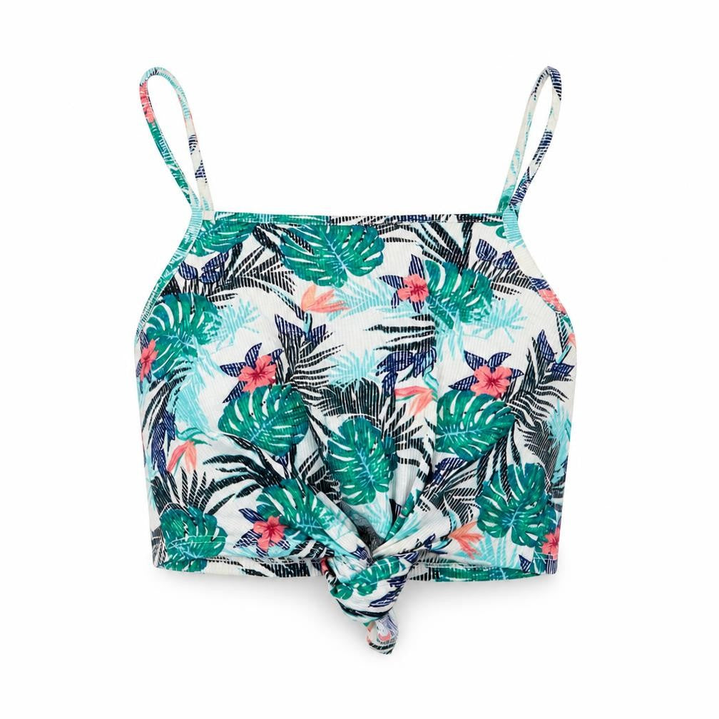 Front view of Primark women’s green floral basic tank, size UK 14