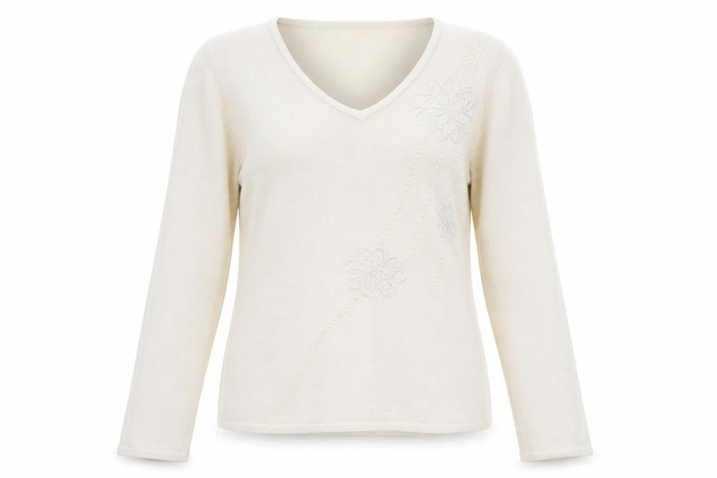 Front view of fay louise women’s beige floral jumper, size M