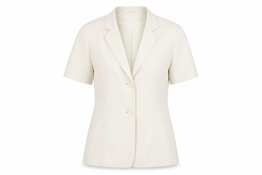 Front view of Wrap & Weft women’s ivory jacket blazer, size UK 14