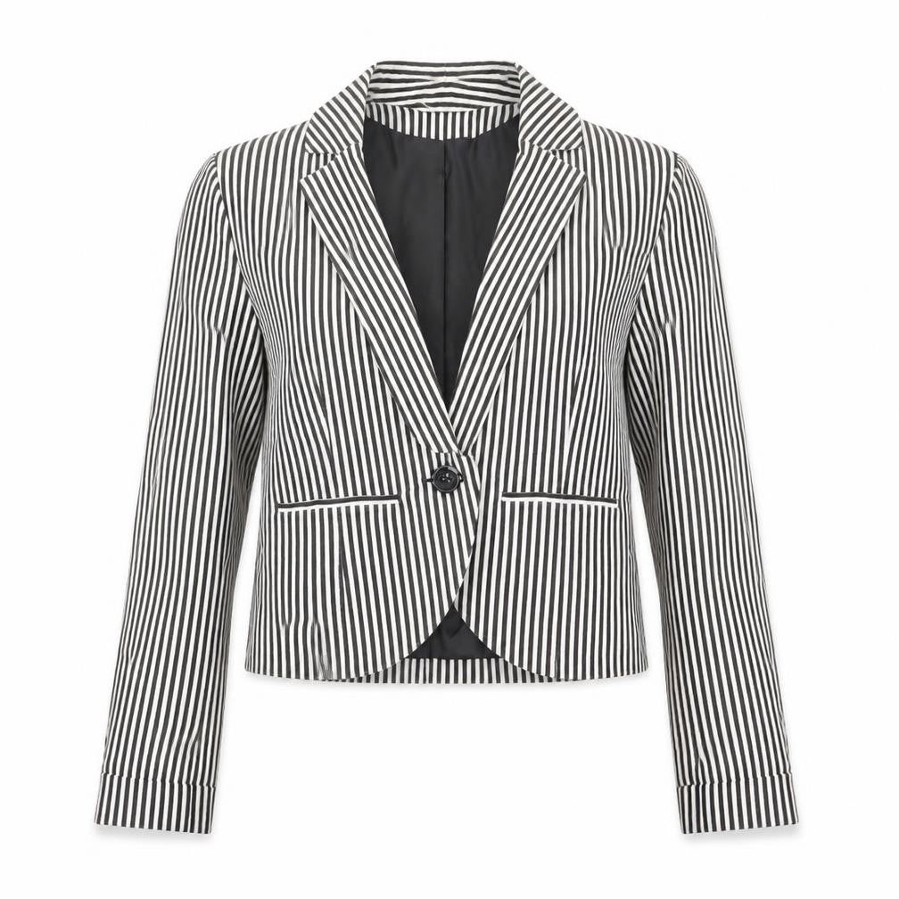 Front view of Only women’s multicoloured striped jacket blazer, size UK 8