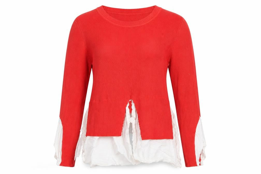 Front view of yu & me women’s red jumper, size M